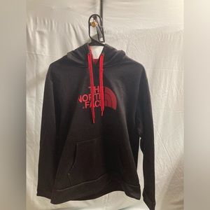 The north face hoodie, size-large, color-black and red